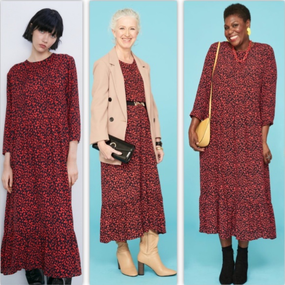 🚩NWT Zara Red Leopard Printed Dress Size M - Picture 6 of 12